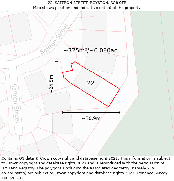 22, SAFFRON STREET, ROYSTON, SG8 9TR: Plot and title map