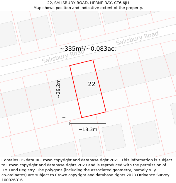 22, SALISBURY ROAD, HERNE BAY, CT6 6JH: Plot and title map