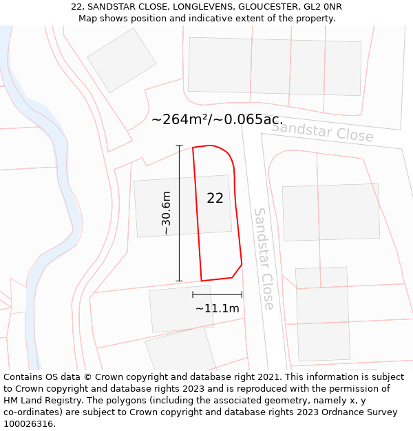 22, SANDSTAR CLOSE, LONGLEVENS, GLOUCESTER, GL2 0NR: Plot and title map