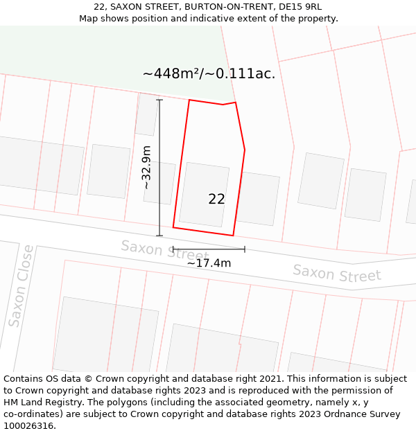 22, SAXON STREET, BURTON-ON-TRENT, DE15 9RL: Plot and title map