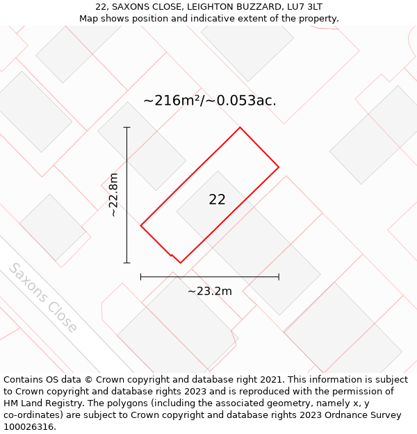 22, SAXONS CLOSE, LEIGHTON BUZZARD, LU7 3LT: Plot and title map