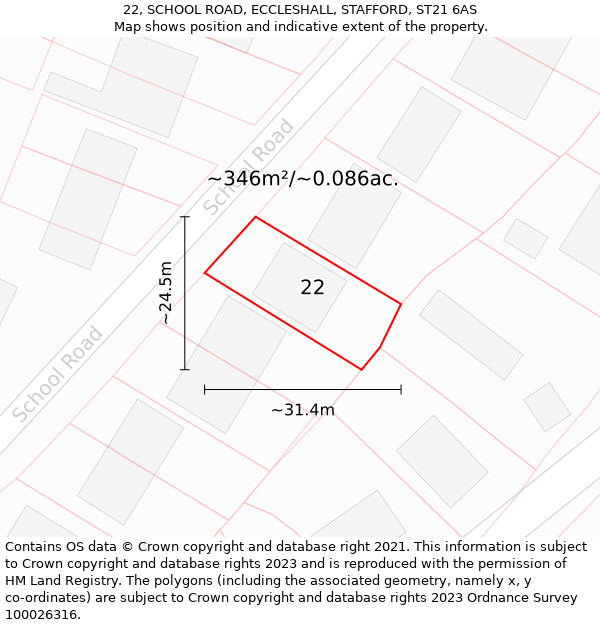 22, SCHOOL ROAD, ECCLESHALL, STAFFORD, ST21 6AS: Plot and title map