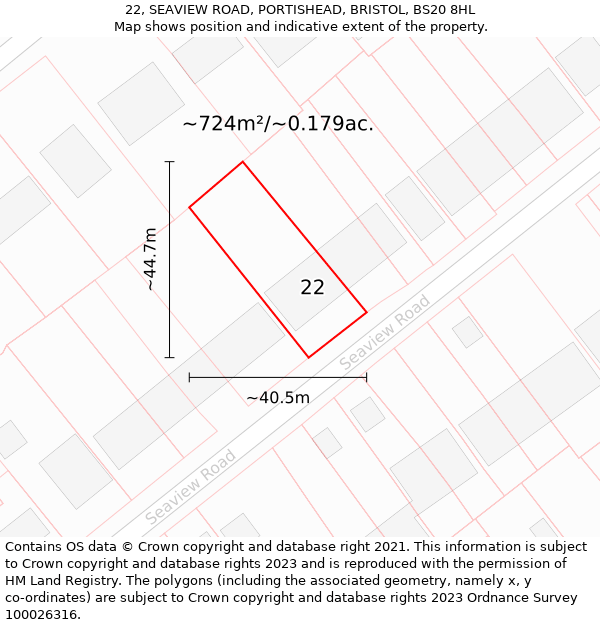 22, SEAVIEW ROAD, PORTISHEAD, BRISTOL, BS20 8HL: Plot and title map