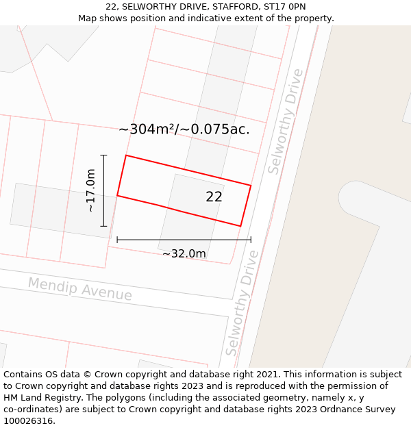 22, SELWORTHY DRIVE, STAFFORD, ST17 0PN: Plot and title map
