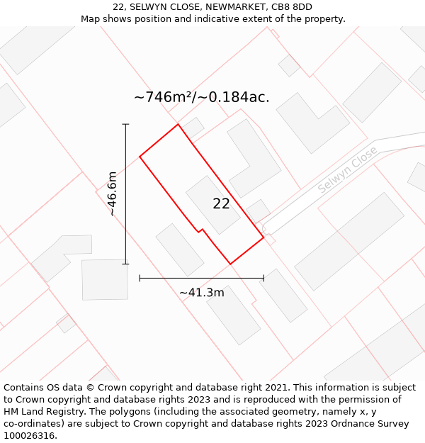 22, SELWYN CLOSE, NEWMARKET, CB8 8DD: Plot and title map