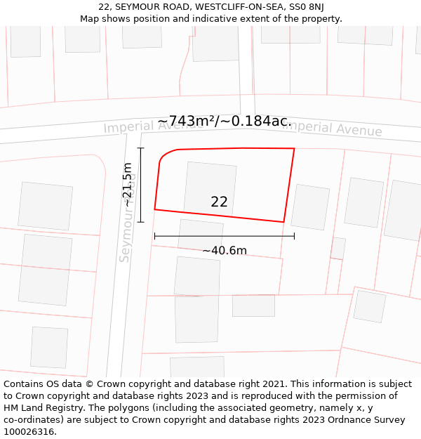 22, SEYMOUR ROAD, WESTCLIFF-ON-SEA, SS0 8NJ: Plot and title map