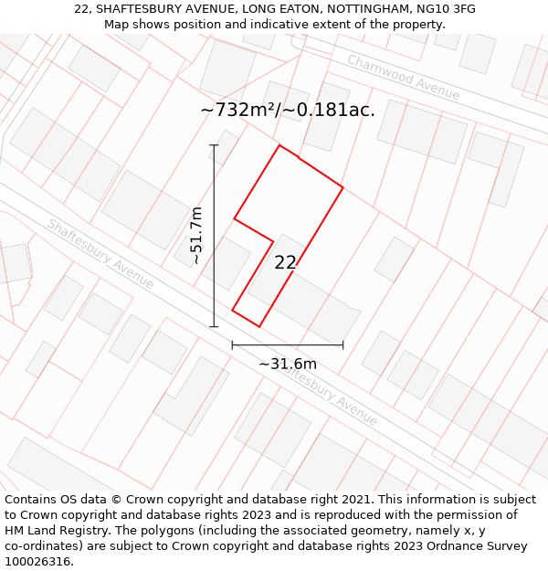 22, SHAFTESBURY AVENUE, LONG EATON, NOTTINGHAM, NG10 3FG: Plot and title map