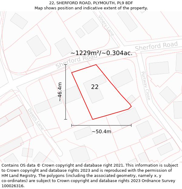 22, SHERFORD ROAD, PLYMOUTH, PL9 8DF: Plot and title map