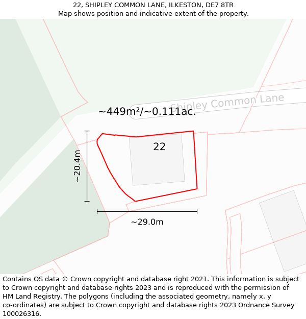 22, SHIPLEY COMMON LANE, ILKESTON, DE7 8TR: Plot and title map