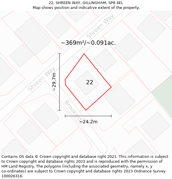 22, SHREEN WAY, GILLINGHAM, SP8 4EL: Plot and title map