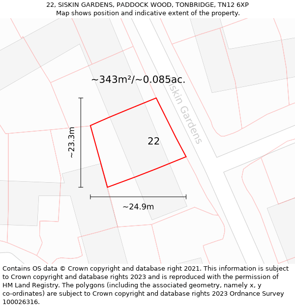 22, SISKIN GARDENS, PADDOCK WOOD, TONBRIDGE, TN12 6XP: Plot and title map