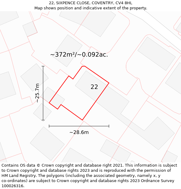 22, SIXPENCE CLOSE, COVENTRY, CV4 8HL: Plot and title map