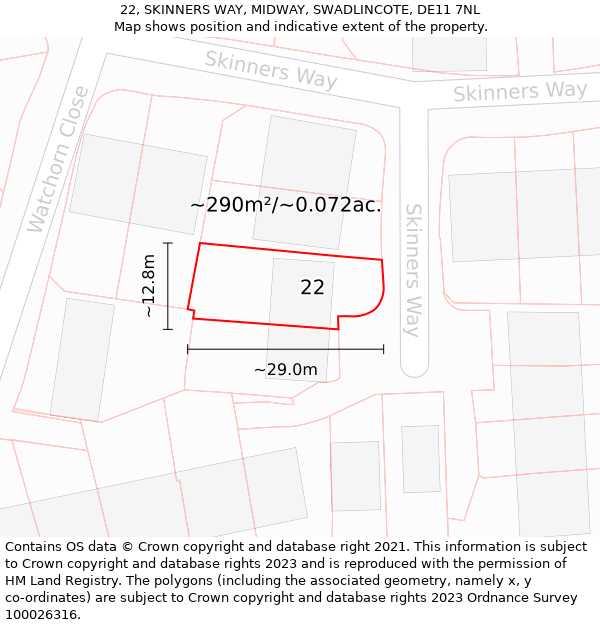 22, SKINNERS WAY, MIDWAY, SWADLINCOTE, DE11 7NL: Plot and title map