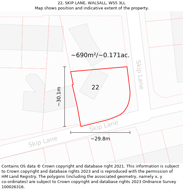 22, SKIP LANE, WALSALL, WS5 3LL: Plot and title map