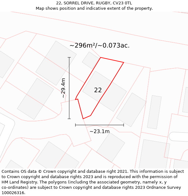 22, SORREL DRIVE, RUGBY, CV23 0TL: Plot and title map