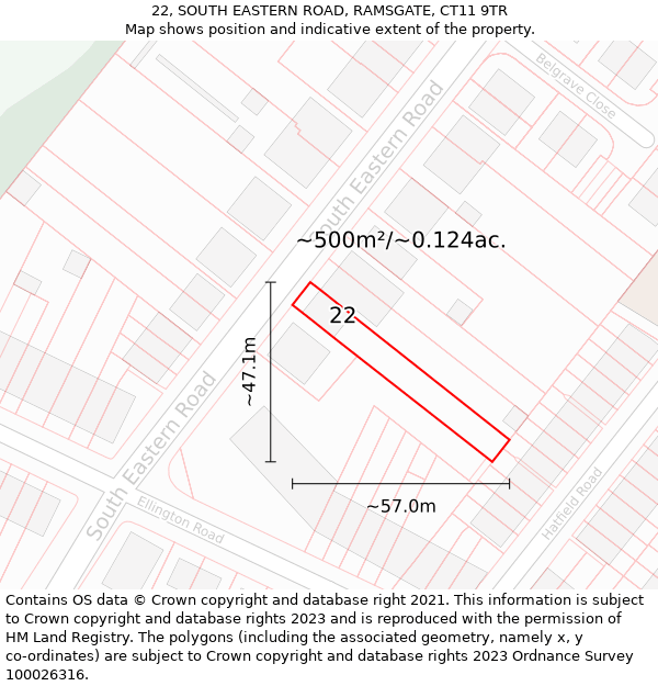 22, SOUTH EASTERN ROAD, RAMSGATE, CT11 9TR: Plot and title map