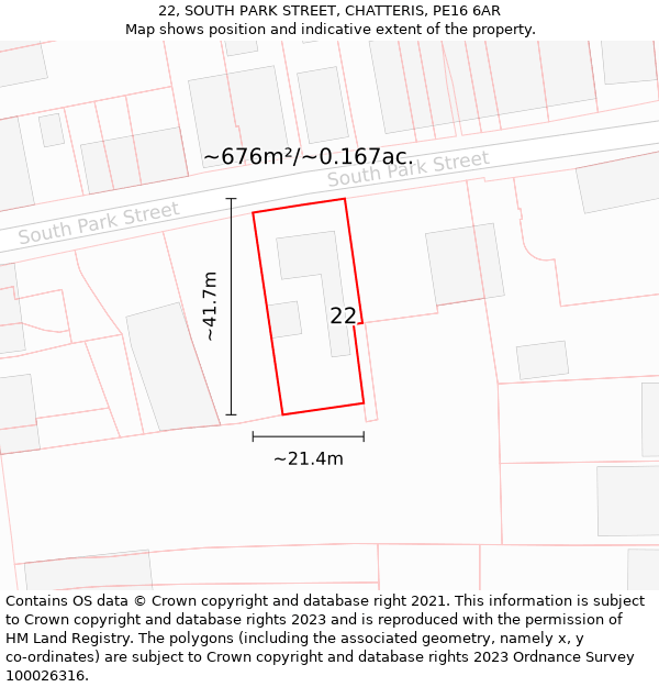 22, SOUTH PARK STREET, CHATTERIS, PE16 6AR: Plot and title map