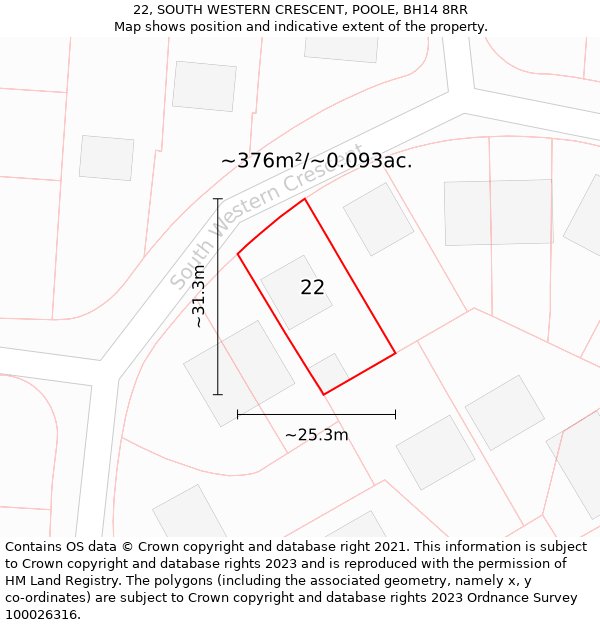 22, SOUTH WESTERN CRESCENT, POOLE, BH14 8RR: Plot and title map