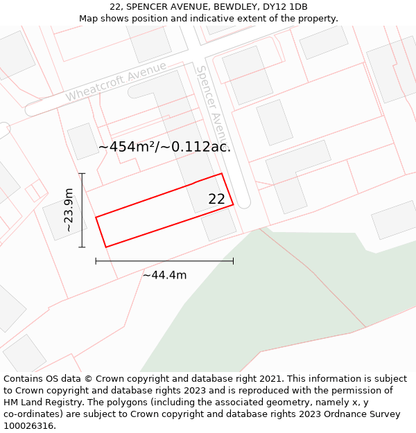 22, SPENCER AVENUE, BEWDLEY, DY12 1DB: Plot and title map