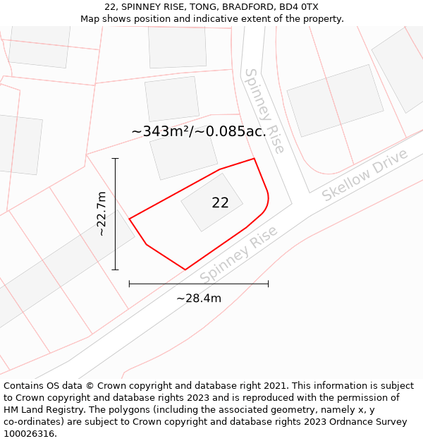 22, SPINNEY RISE, TONG, BRADFORD, BD4 0TX: Plot and title map