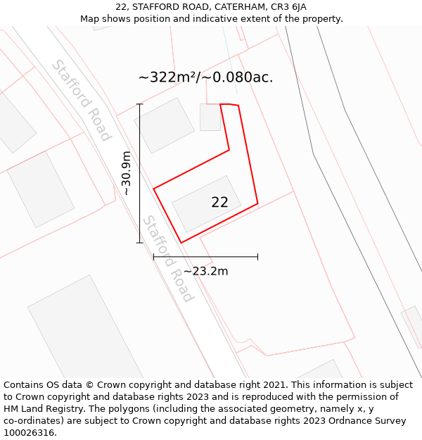 22, STAFFORD ROAD, CATERHAM, CR3 6JA: Plot and title map