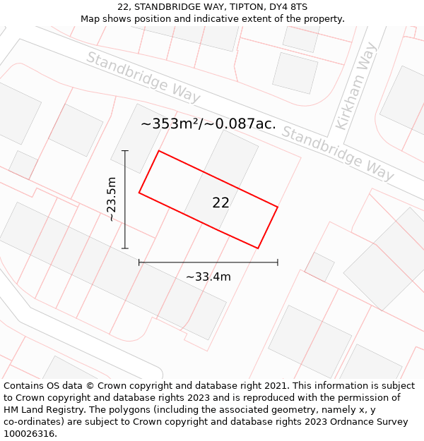 22, STANDBRIDGE WAY, TIPTON, DY4 8TS: Plot and title map