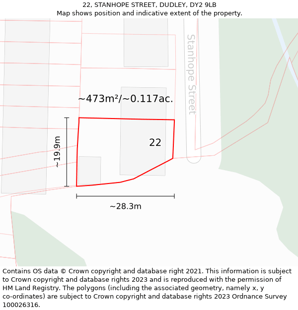 22, STANHOPE STREET, DUDLEY, DY2 9LB: Plot and title map