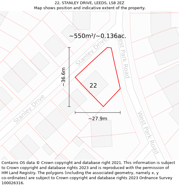 22, STANLEY DRIVE, LEEDS, LS8 2EZ: Plot and title map