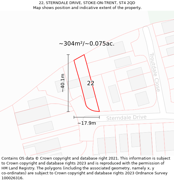 22, STERNDALE DRIVE, STOKE-ON-TRENT, ST4 2QD: Plot and title map