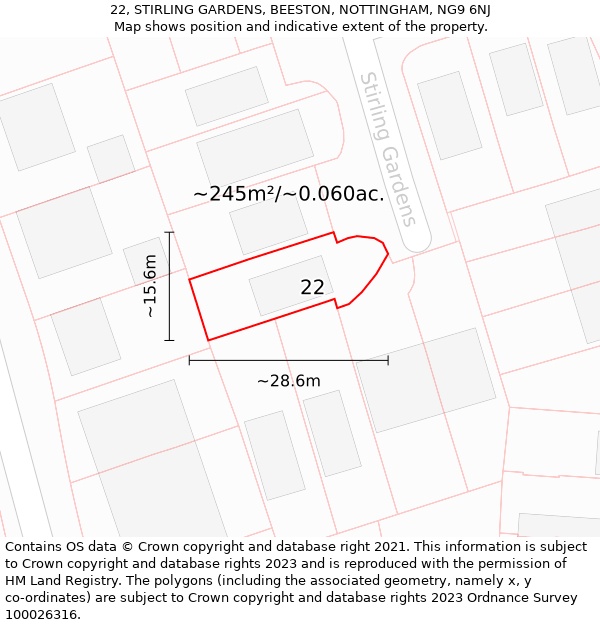 22, STIRLING GARDENS, BEESTON, NOTTINGHAM, NG9 6NJ: Plot and title map