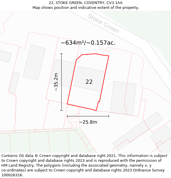 22, STOKE GREEN, COVENTRY, CV3 1AA: Plot and title map