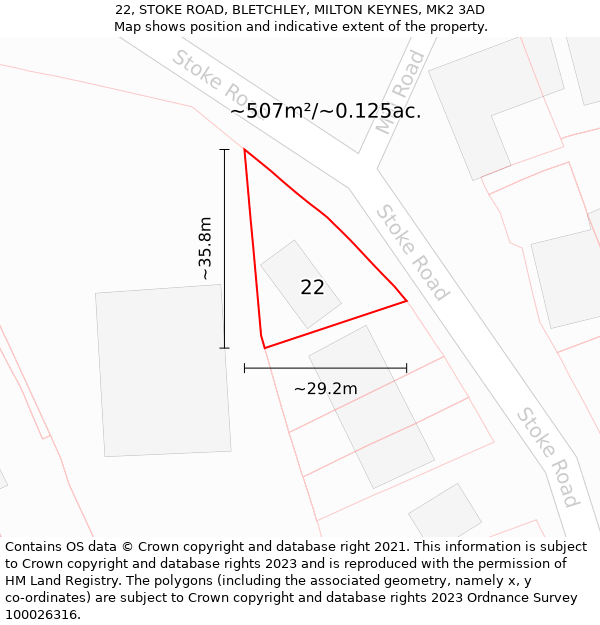 22, STOKE ROAD, BLETCHLEY, MILTON KEYNES, MK2 3AD: Plot and title map
