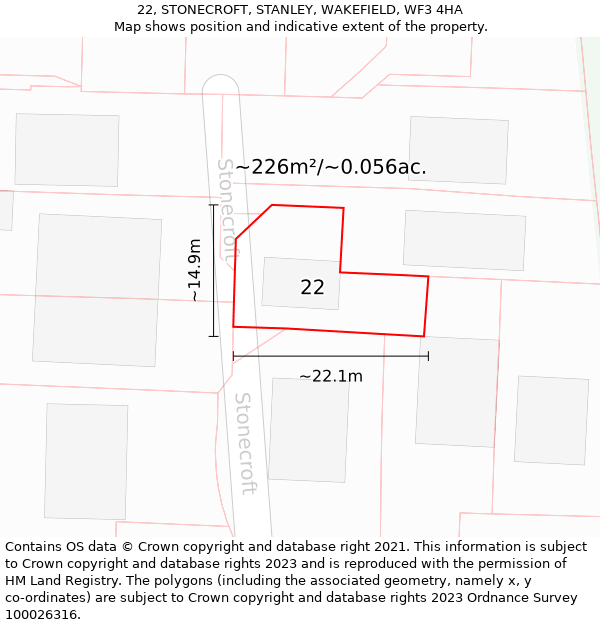 22, STONECROFT, STANLEY, WAKEFIELD, WF3 4HA: Plot and title map