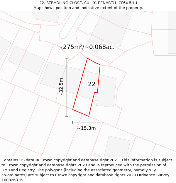 22, STRADLING CLOSE, SULLY, PENARTH, CF64 5HU: Plot and title map