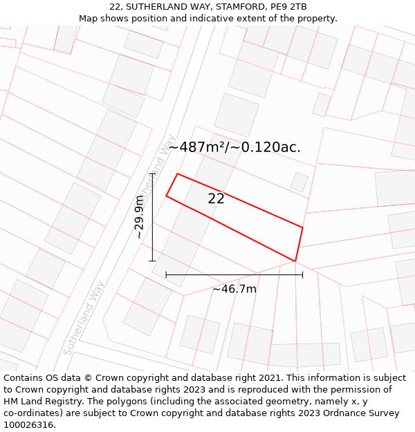 22, SUTHERLAND WAY, STAMFORD, PE9 2TB: Plot and title map