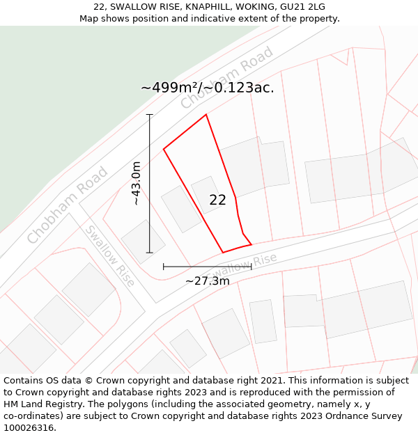 22, SWALLOW RISE, KNAPHILL, WOKING, GU21 2LG: Plot and title map