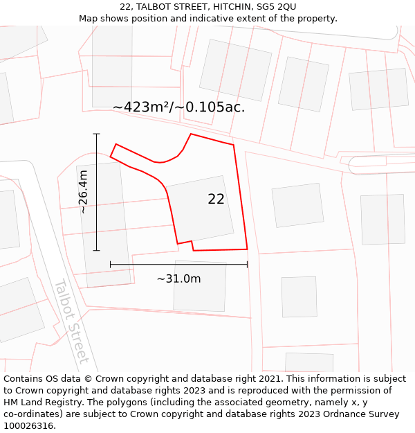 22, TALBOT STREET, HITCHIN, SG5 2QU: Plot and title map