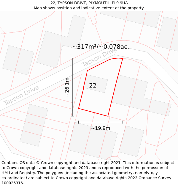 22, TAPSON DRIVE, PLYMOUTH, PL9 9UA: Plot and title map