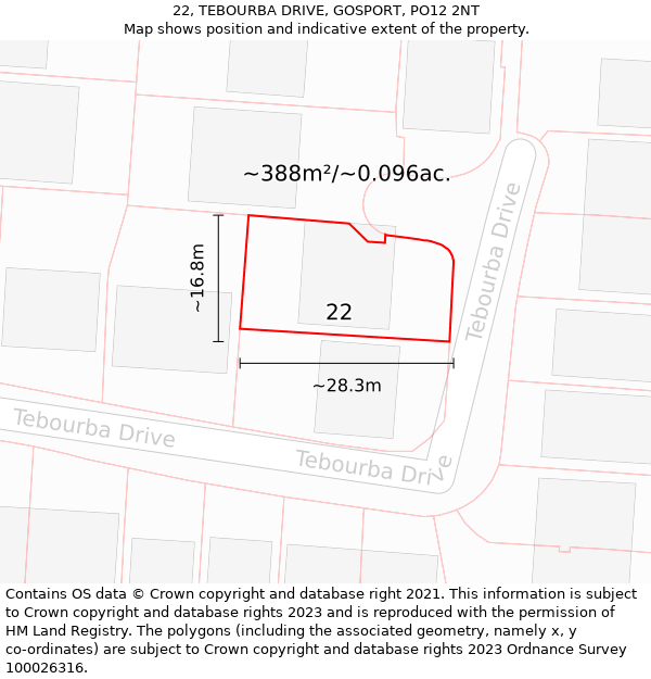 22, TEBOURBA DRIVE, GOSPORT, PO12 2NT: Plot and title map