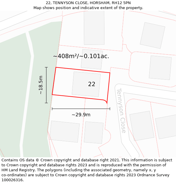 22, TENNYSON CLOSE, HORSHAM, RH12 5PN: Plot and title map