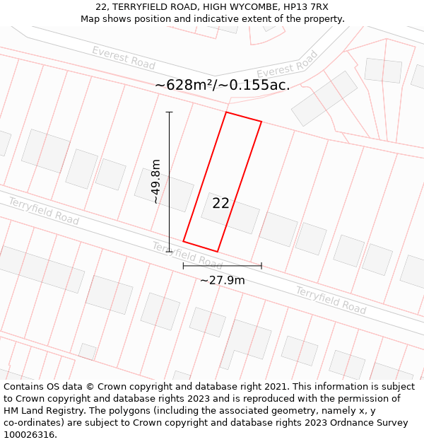 22, TERRYFIELD ROAD, HIGH WYCOMBE, HP13 7RX: Plot and title map