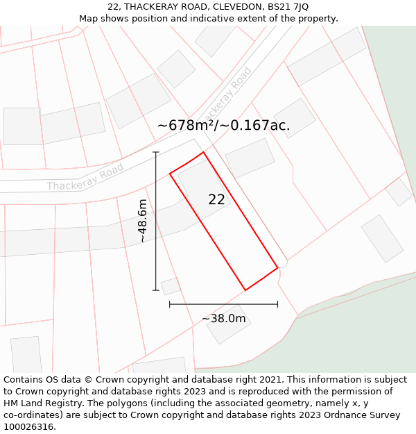 22, THACKERAY ROAD, CLEVEDON, BS21 7JQ: Plot and title map