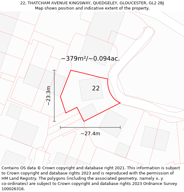 22, THATCHAM AVENUE KINGSWAY, QUEDGELEY, GLOUCESTER, GL2 2BJ: Plot and title map