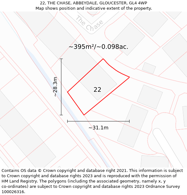 22, THE CHASE, ABBEYDALE, GLOUCESTER, GL4 4WP: Plot and title map