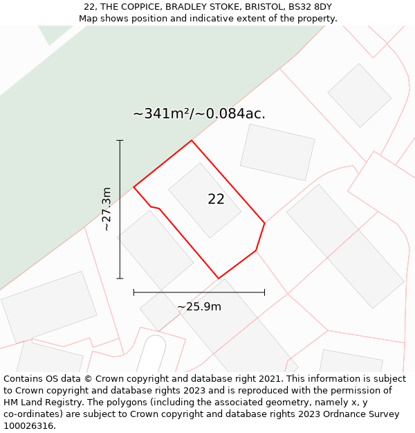 22, THE COPPICE, BRADLEY STOKE, BRISTOL, BS32 8DY: Plot and title map