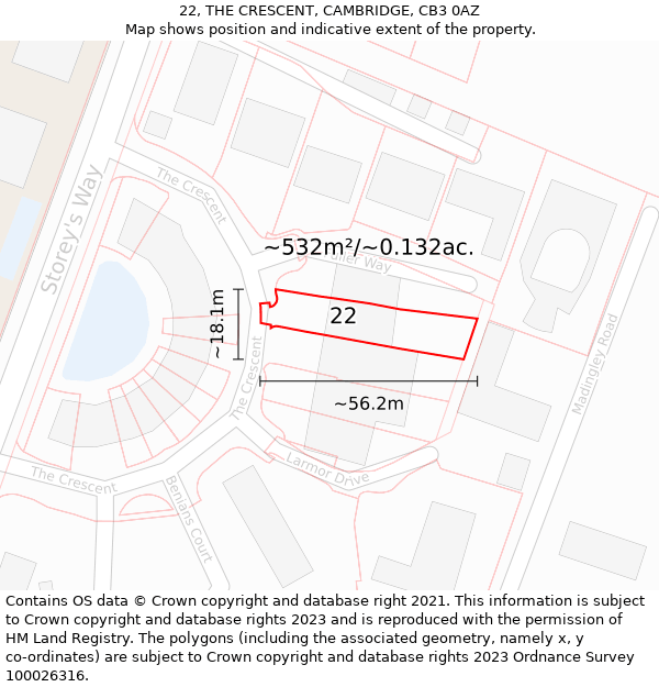 22, THE CRESCENT, CAMBRIDGE, CB3 0AZ: Plot and title map