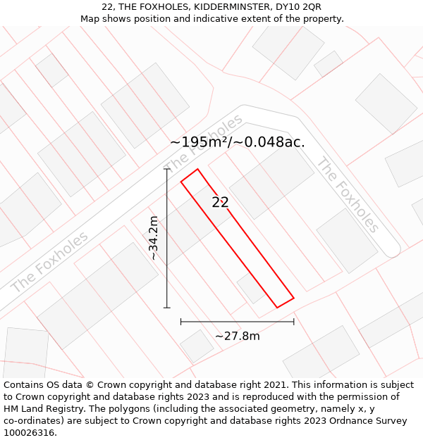 22, THE FOXHOLES, KIDDERMINSTER, DY10 2QR: Plot and title map