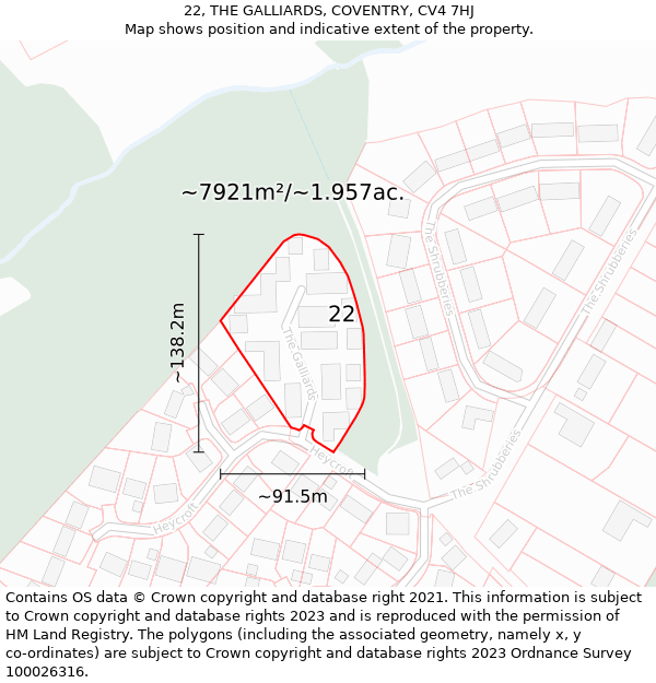 22, THE GALLIARDS, COVENTRY, CV4 7HJ: Plot and title map