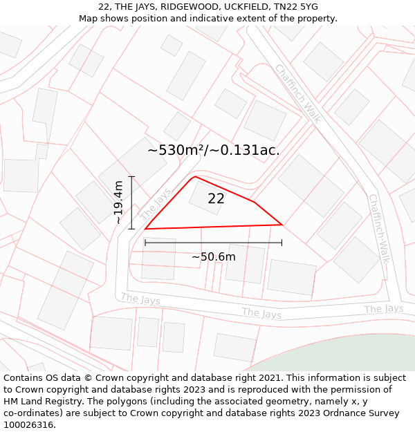 22, THE JAYS, RIDGEWOOD, UCKFIELD, TN22 5YG: Plot and title map