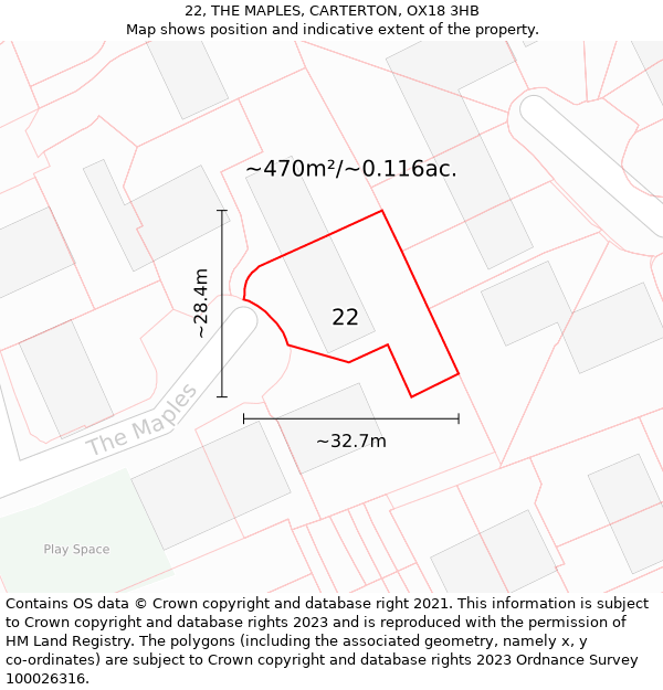 22, THE MAPLES, CARTERTON, OX18 3HB: Plot and title map